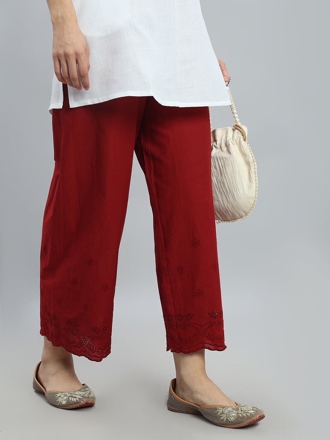 Light Maroon 100% Cotton Hakoba Wide Pant