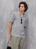 Fluid Placement Print Shirt In Resort Collar  |  Grey