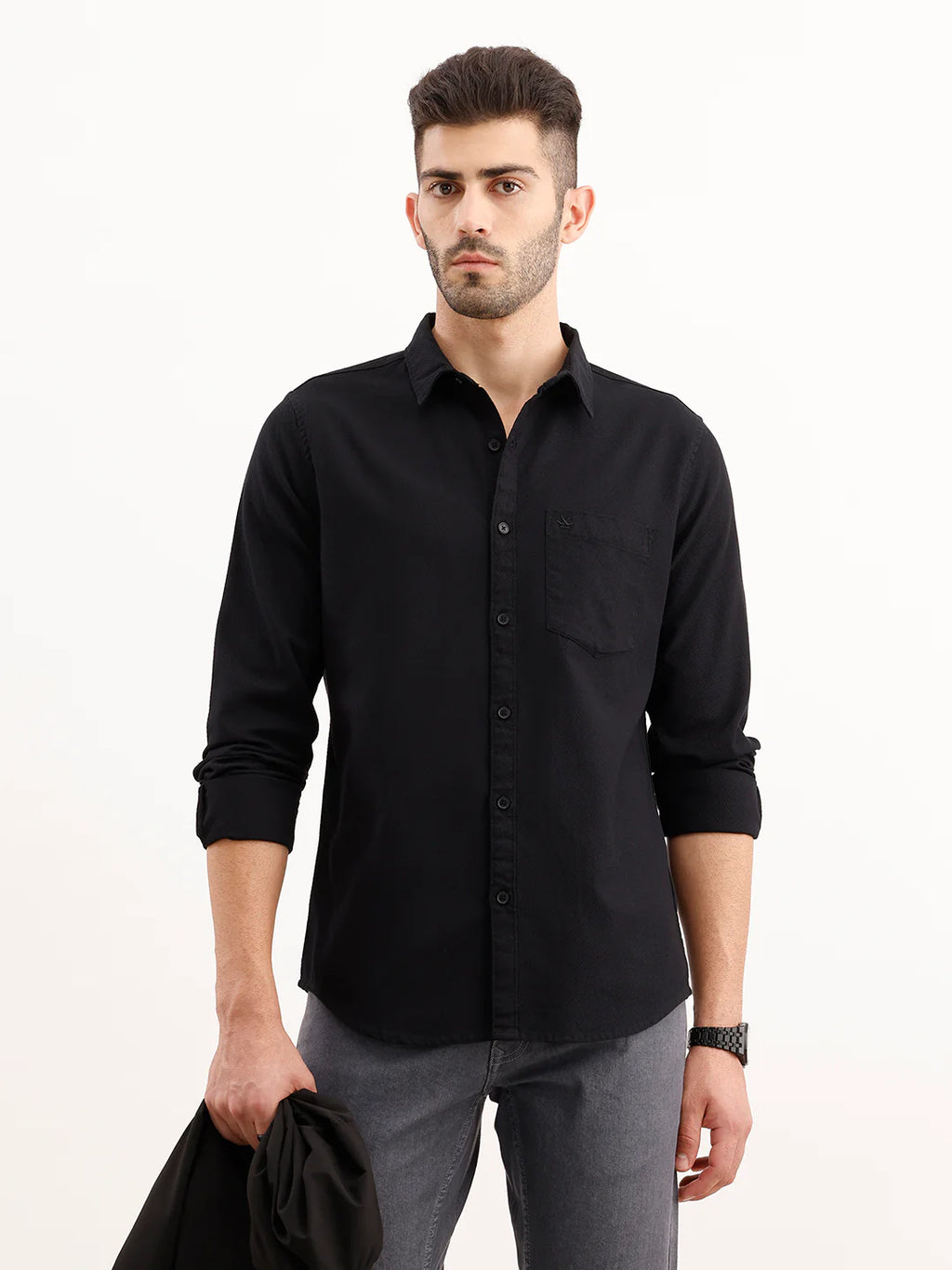 Textured Regular Fit Shirt | Black
