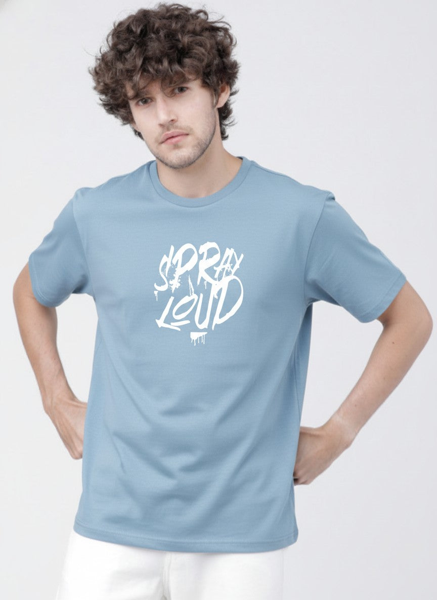 Men Cotton Ice Blue T-Shirt
