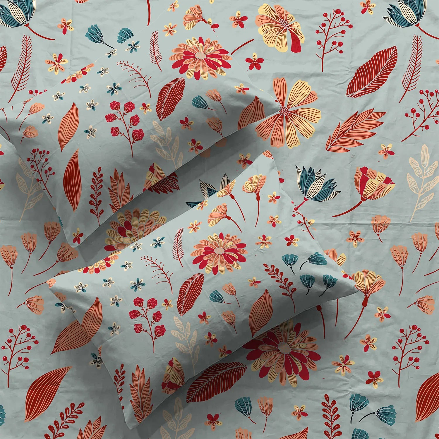 Serene 200 TC 100% Cotton Bedsheet with Pillow Covers - Florence Sky Blue