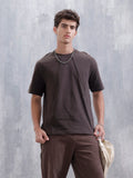 Men Solid Comfort Fit Tshirt With Pipping Detail | Dark Brown
