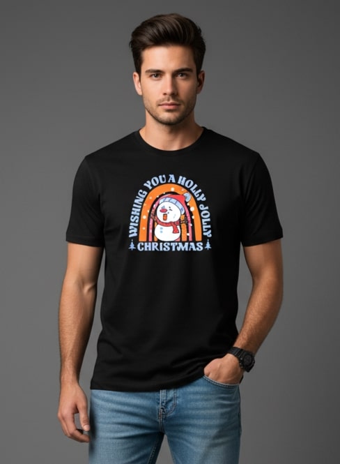Men Printed Black Cotton Tshirt