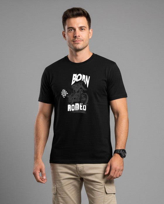 Men Printed Black Cotton Tshirt