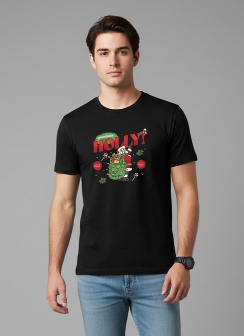Men Printed Black Cotton Tshirt