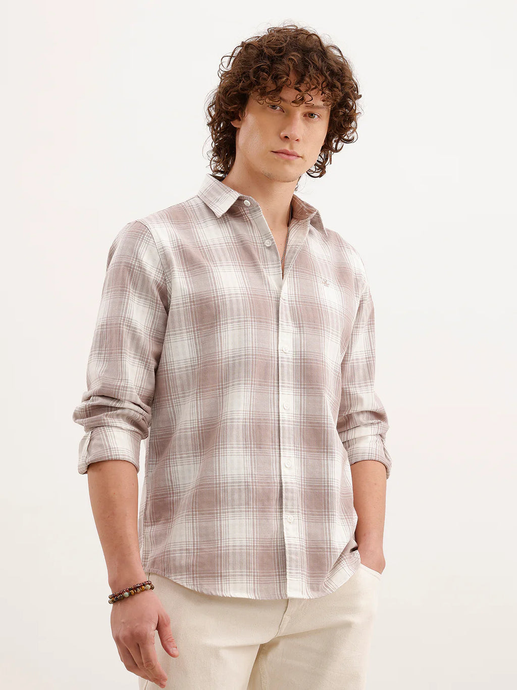 Slim Fit Checkered Shirt  | Brown