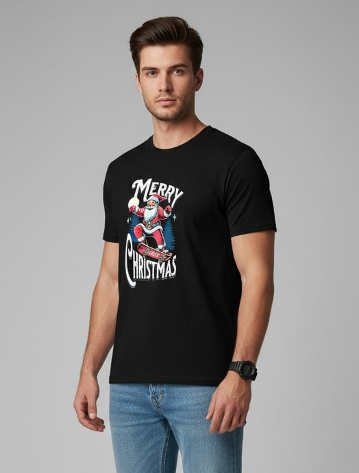 Men Printed Black Cotton Tshirt
