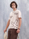 Casual Men Oversized Fit Tee With Placement Graphic | Beige