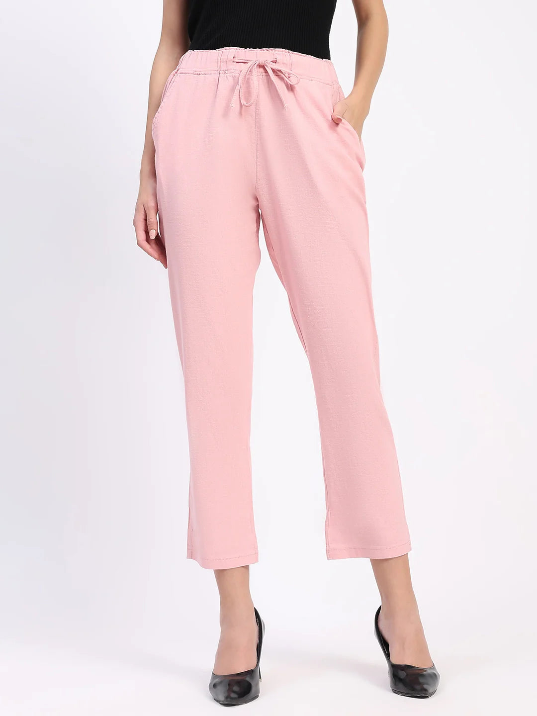 Pink Cotton Ankle Length Lower
