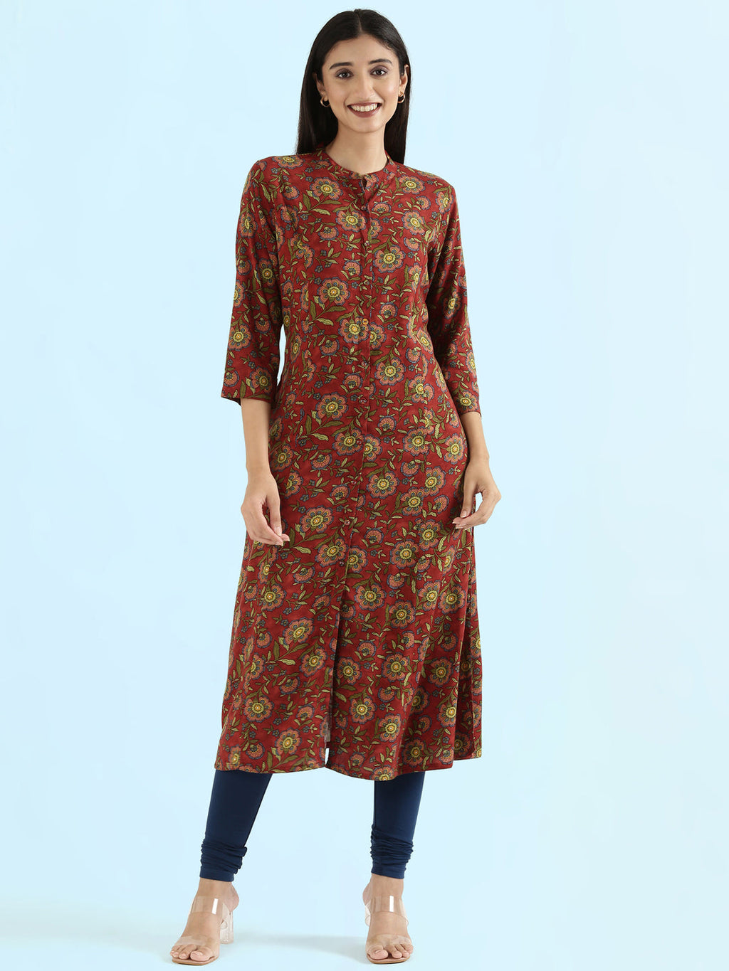Viscose Mughal Floral Print A-Line Kurta