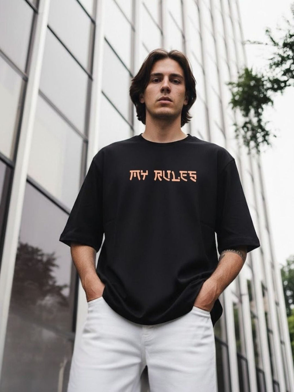 Men Black Oversized Printed T-shirt