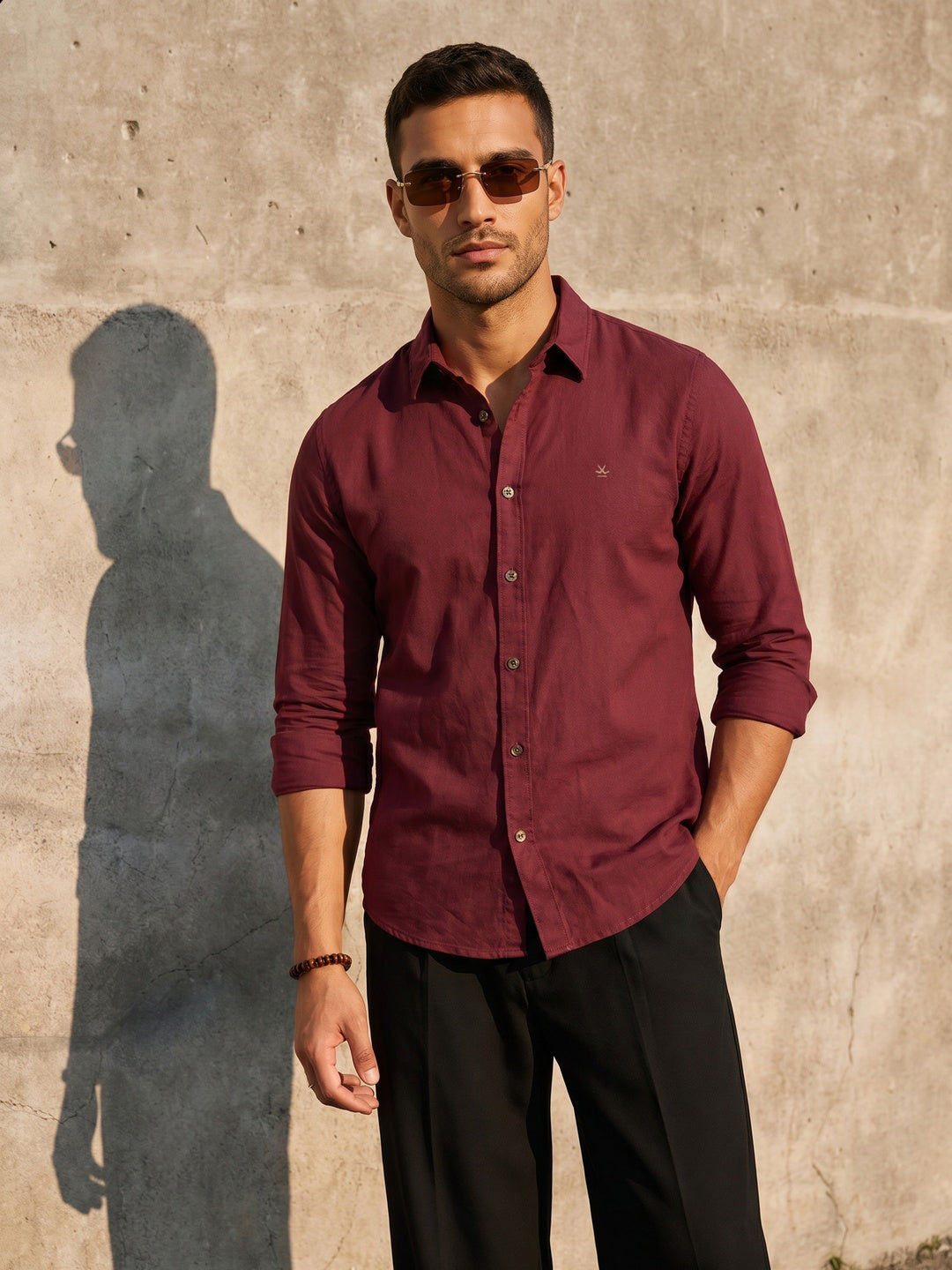 Solid Linen Blend Shirt | Wine