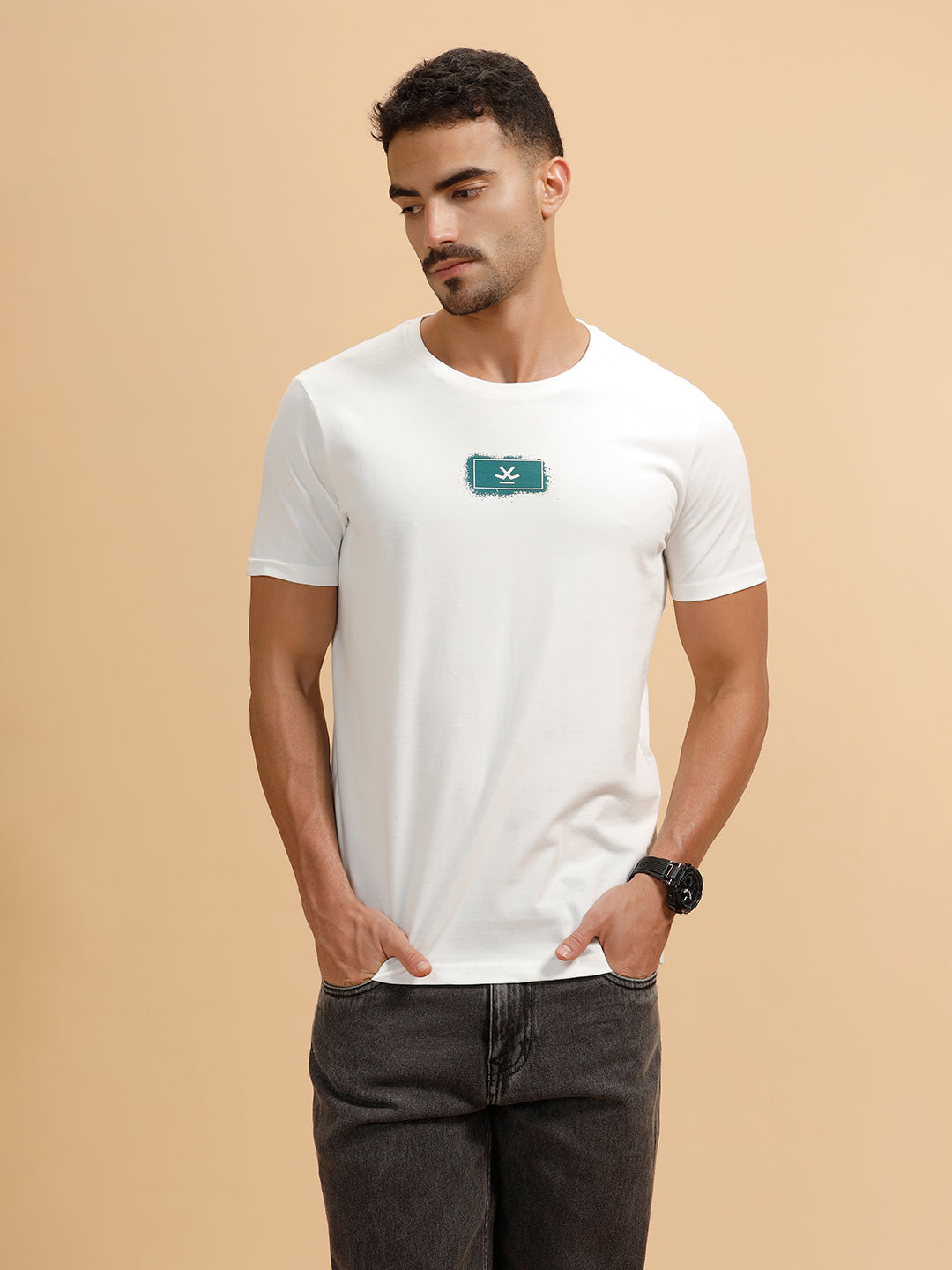 Minimal Cut-Out Logo Slim Fit T-Shirt | White