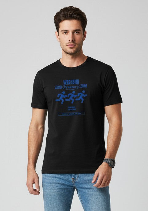 Men Printed Black Cotton Tshirt