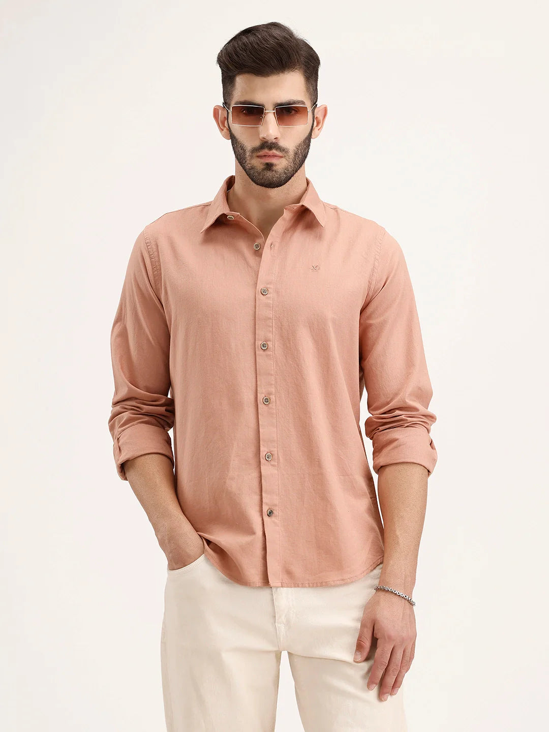 Regular Fit Linen Blend Shirt | Light Brown
