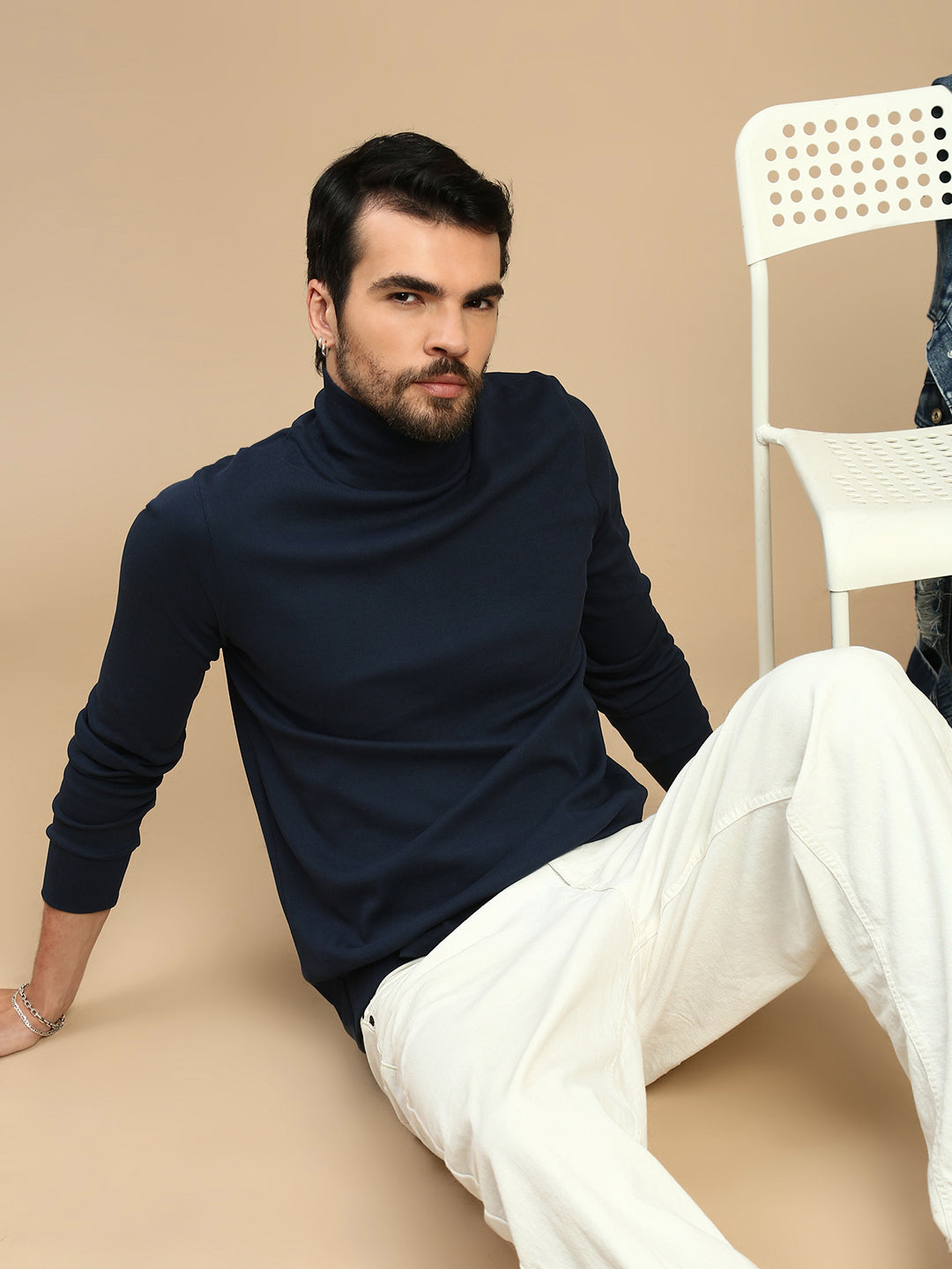 Men Black Turtle Neck Long Sleeve Tees