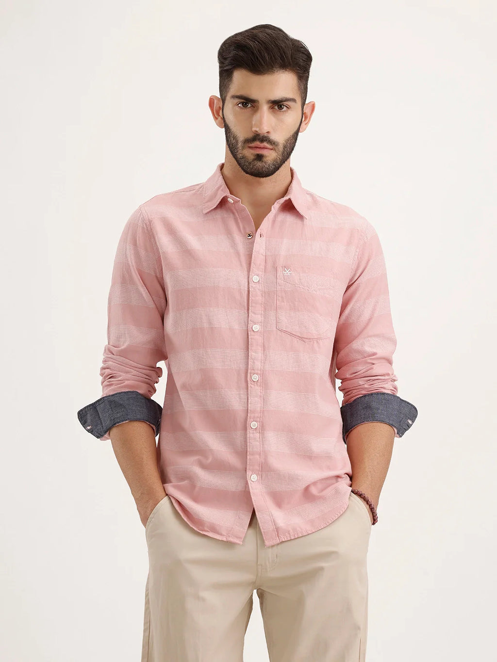 Regular Fit Striped Full Sleeve Shirt | Pink