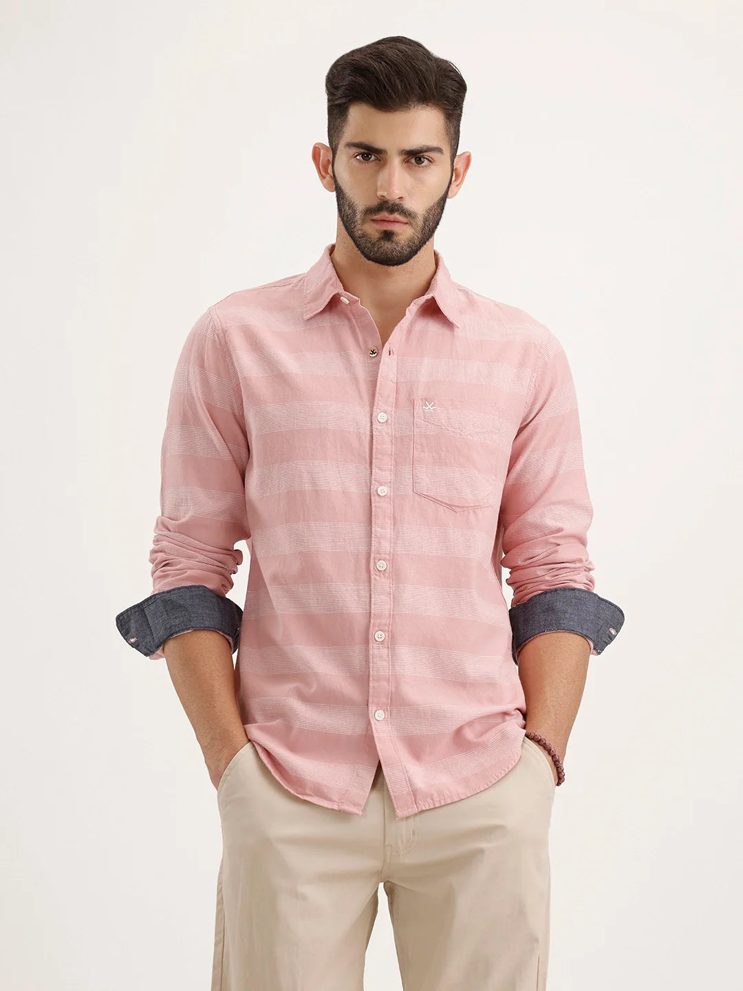 Regular Fit Striped Full Sleeve Shirt | Pink