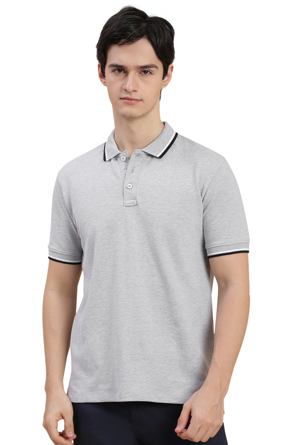 Men Grey Basic Polo T-Shirt