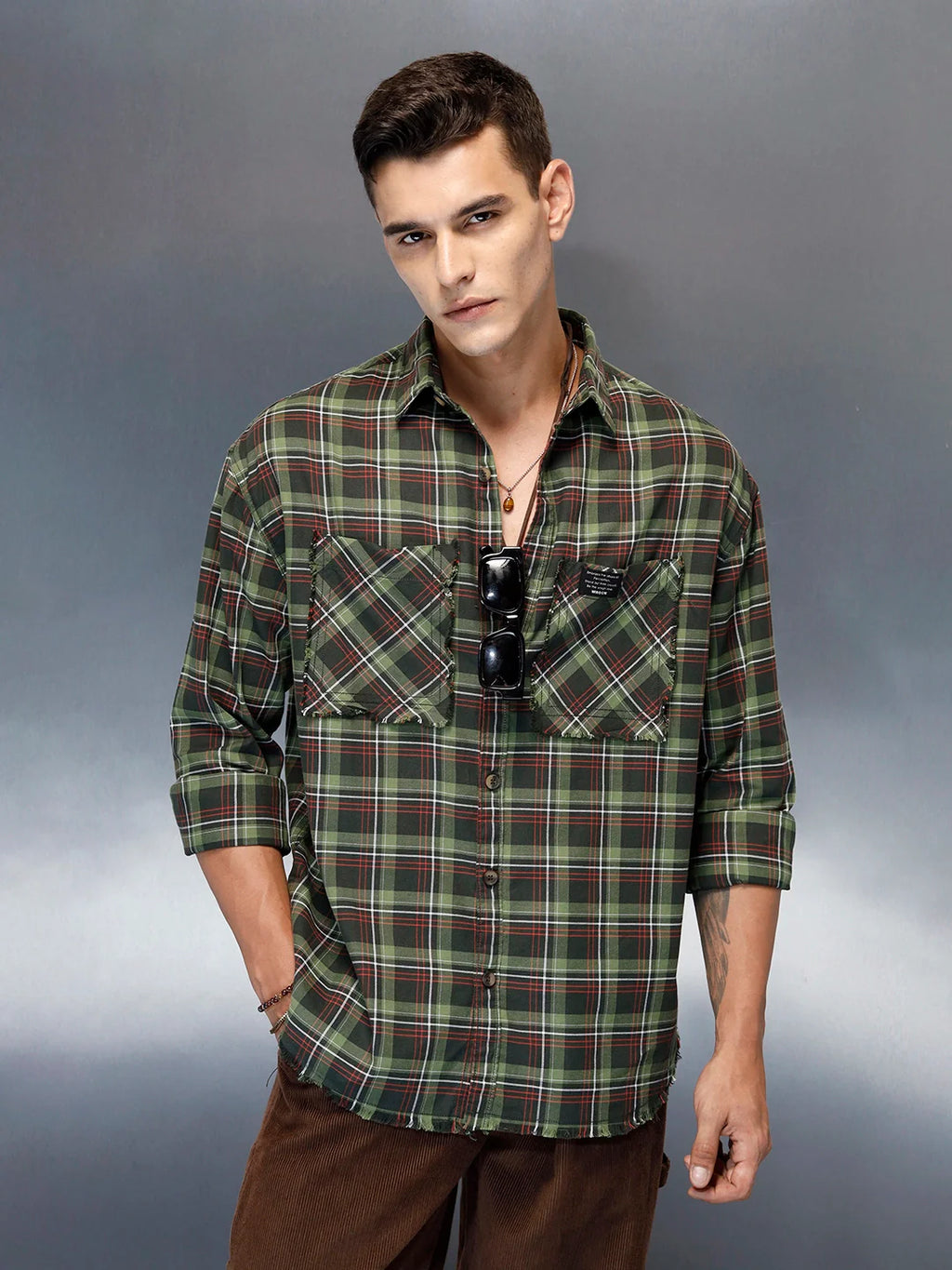 Men's Casual Oversized Fit Checkered Pattern Shirt | Green