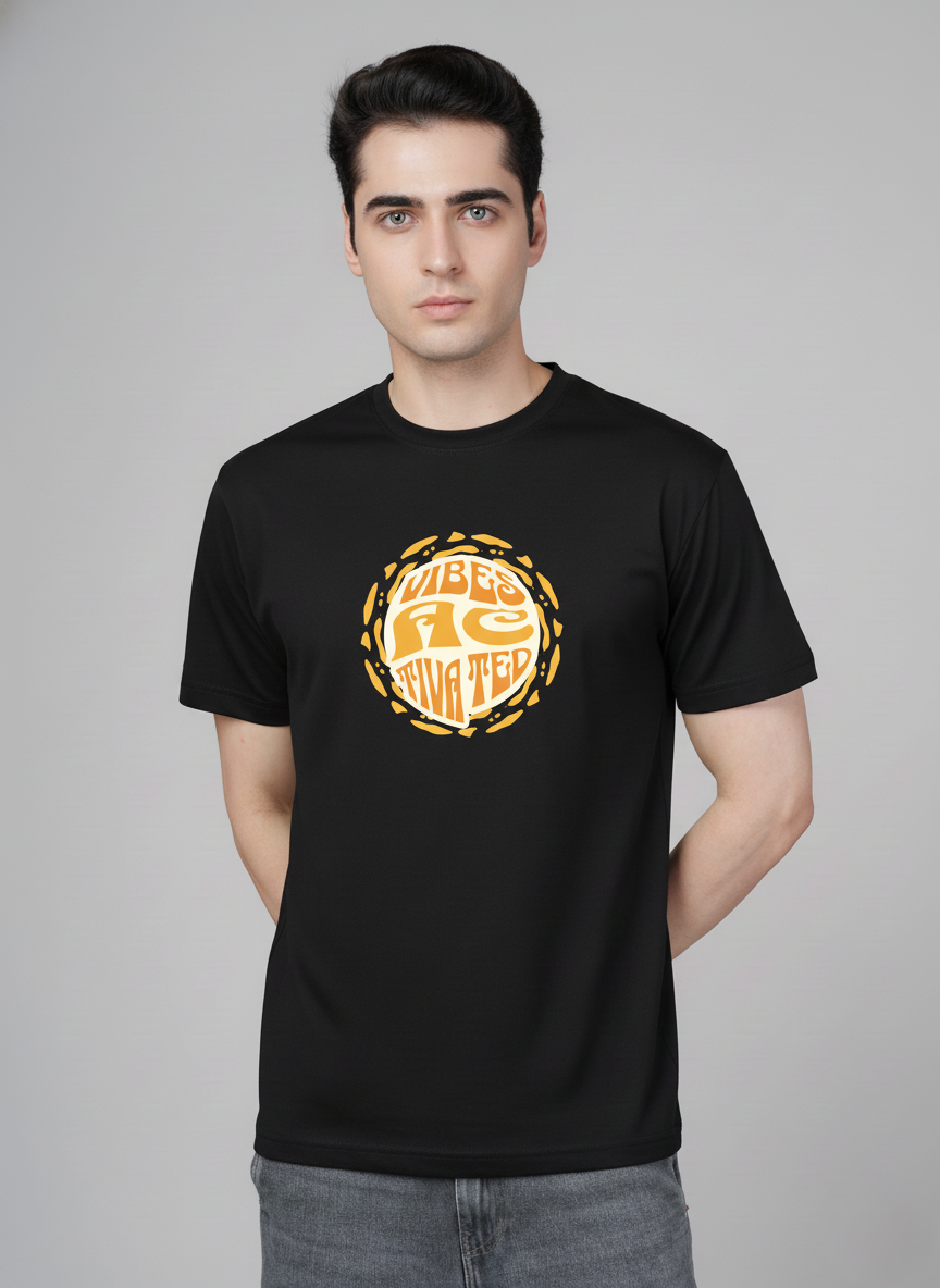 Men Cotton Black Printed Tshirt