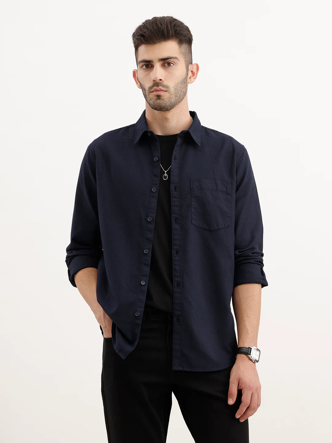 Textured Regular Fit Shirt | Navy Blue