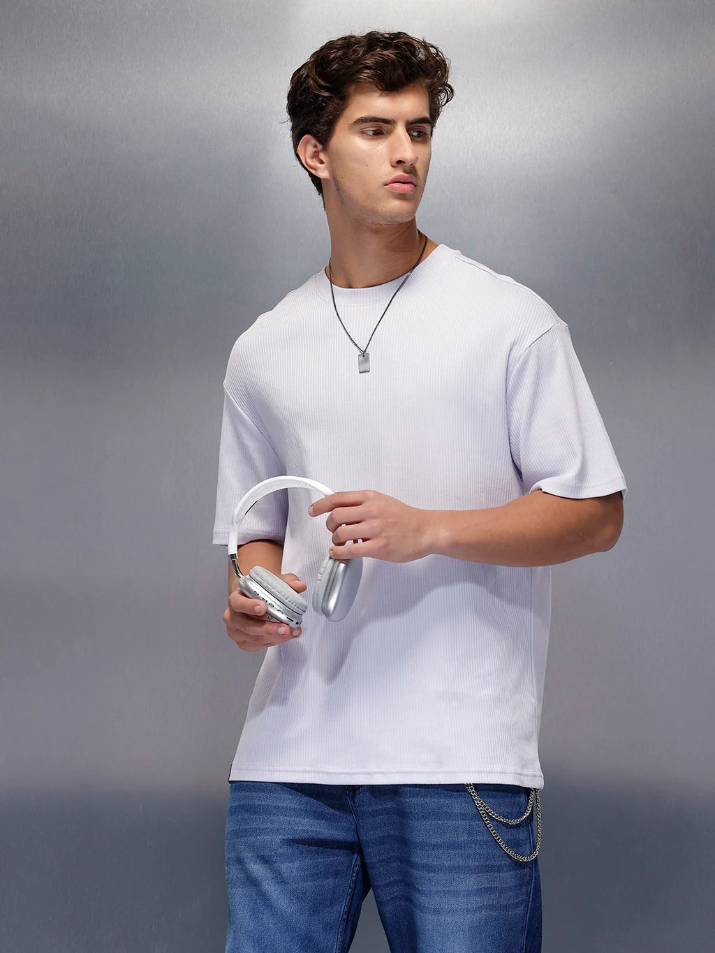Solid Textured Regular T-Shirt   |  Lavender