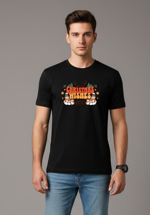 Men Printed Black Cotton Tshirt