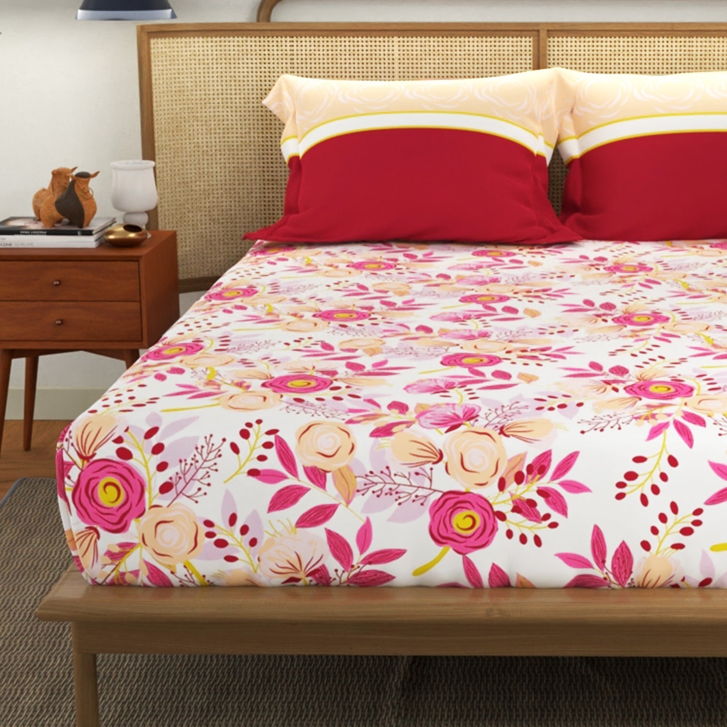 Divine Collection - Cotton Bedsheet With 2 Pillow Covers, Earth Pink