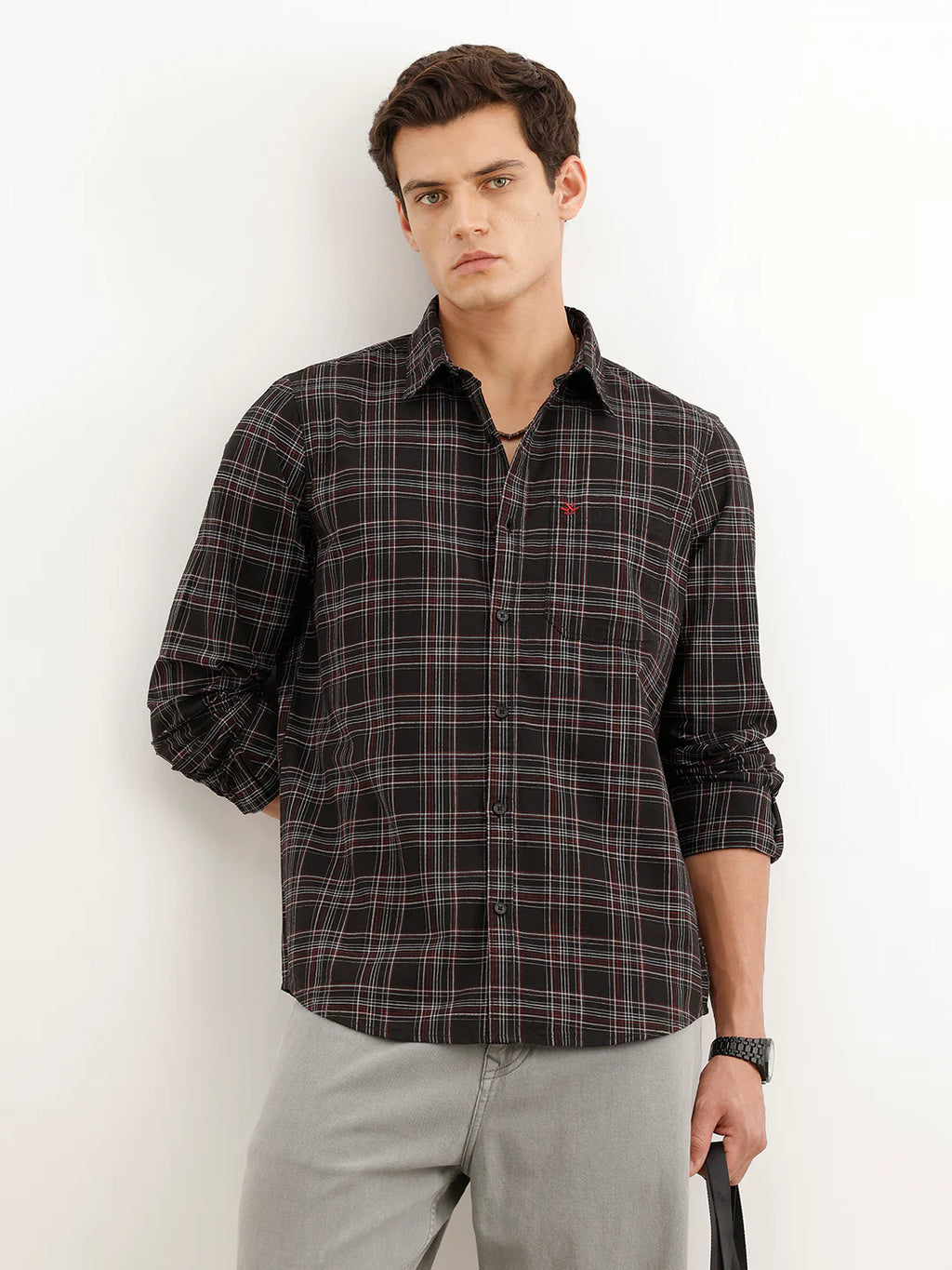 Classic Slim Fit Checkered Shirt  | Black