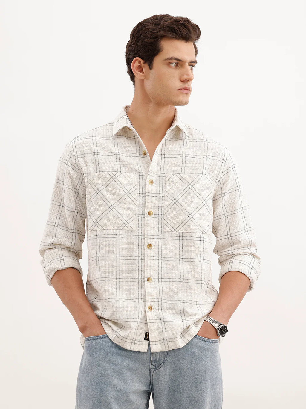 Comfort Fit Textured Shirt  | Off White