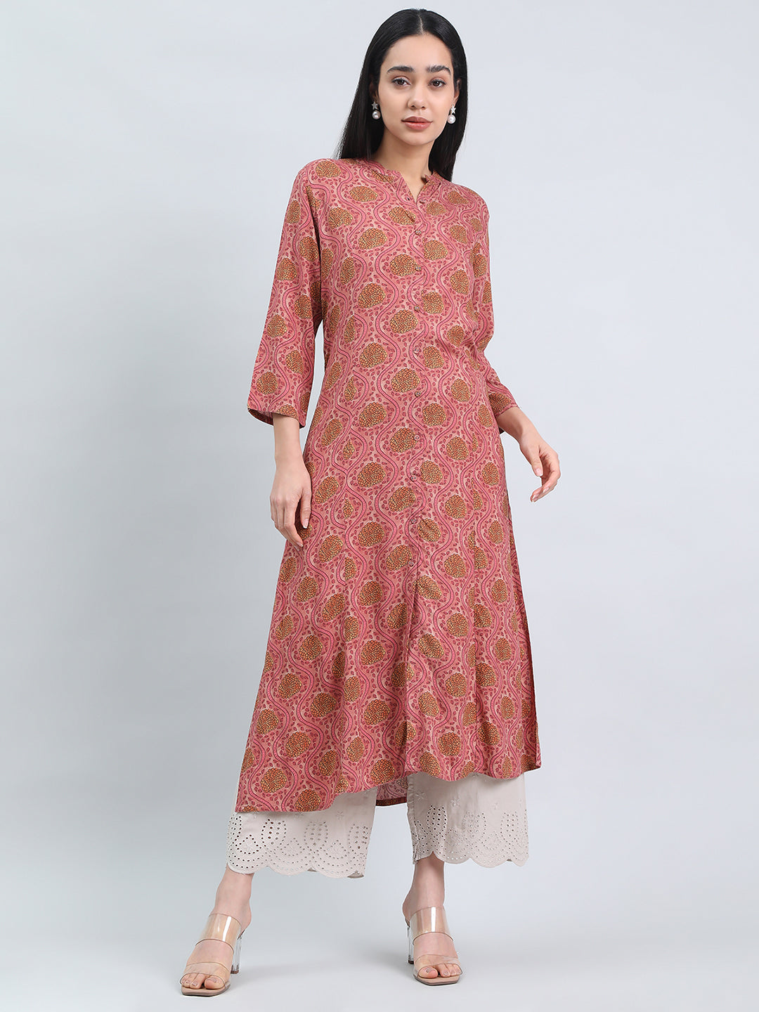 Viscose Ogee Jaal Print A-Line Kurta