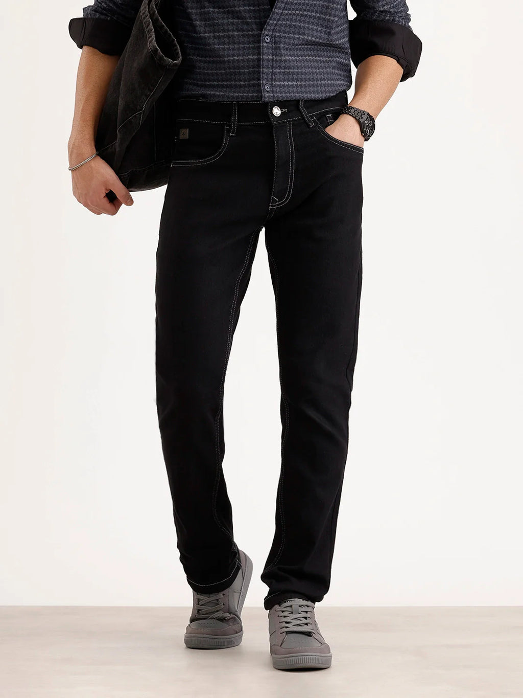 Solid Slim Fit Denim Jeans | Black