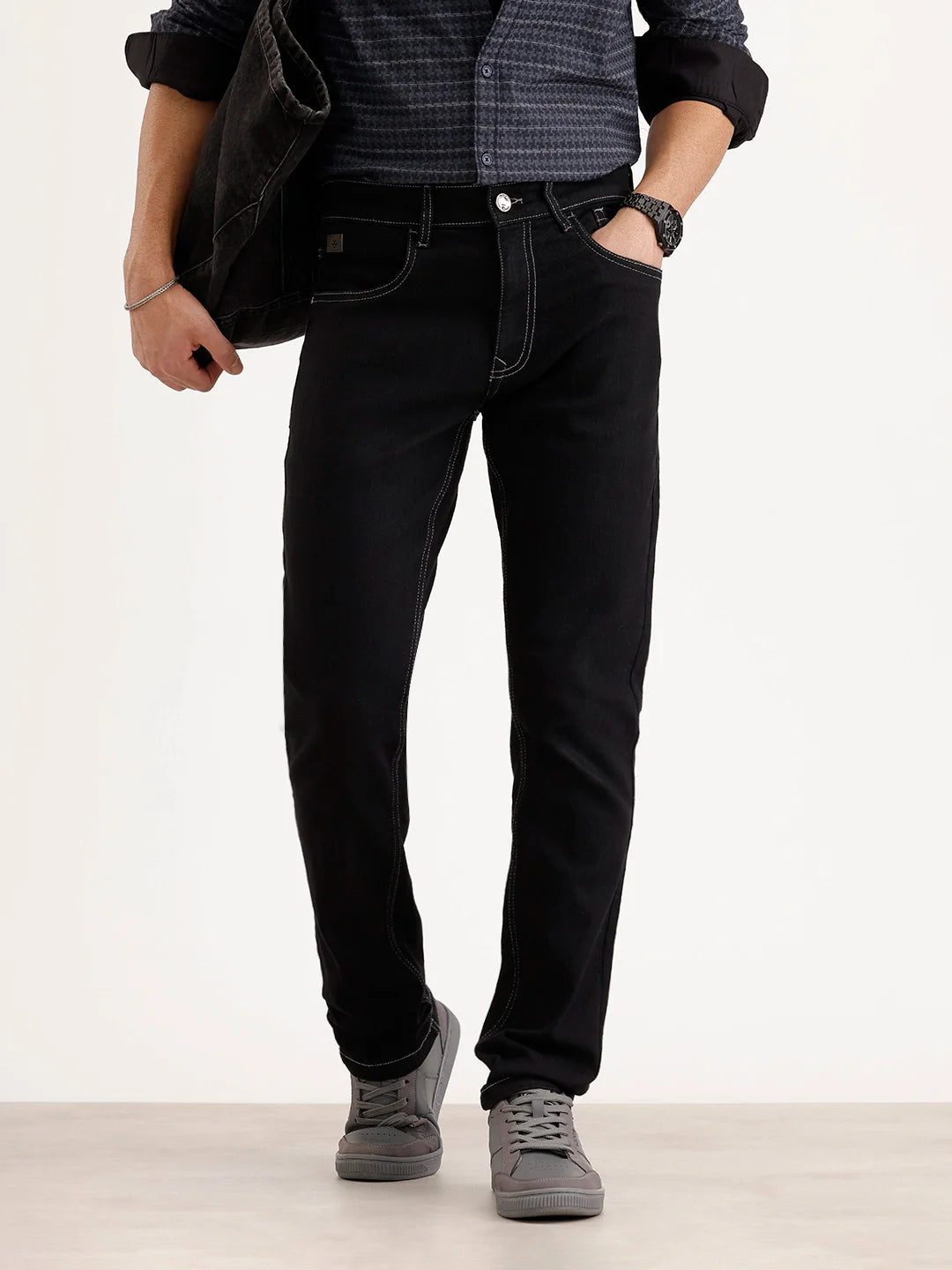 Solid Slim Fit Denim Jeans | Black
