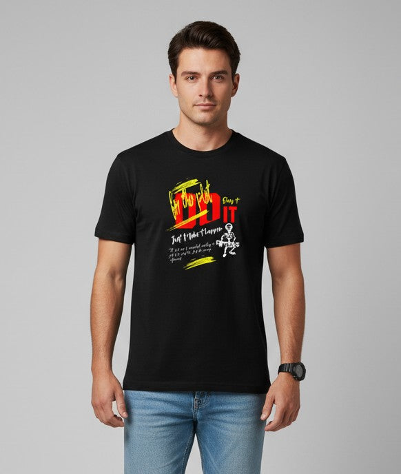 Men Printed Black Cotton Tshirt