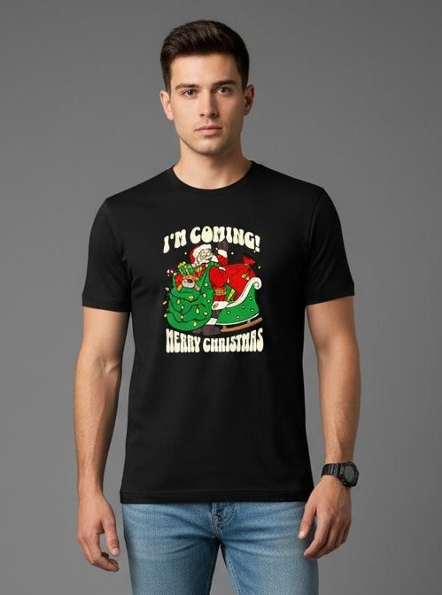 Men Printed Black Cotton Tshirt
