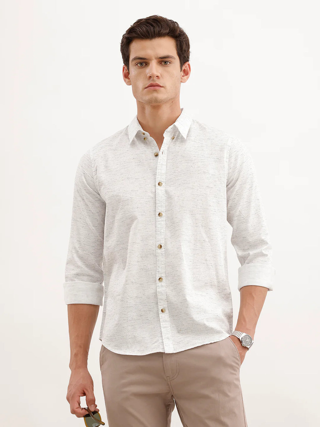 Slim Fit AOP Full Sleeved Shirt  | White