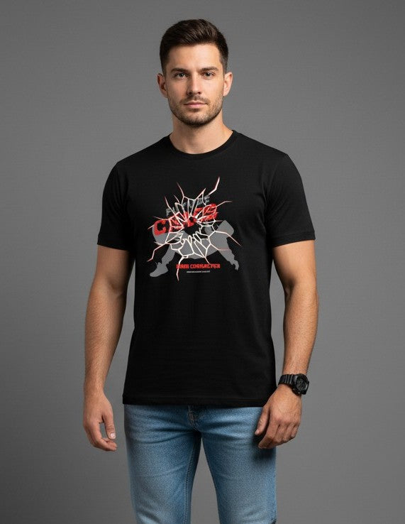 Men Printed Black Cotton Tshirt