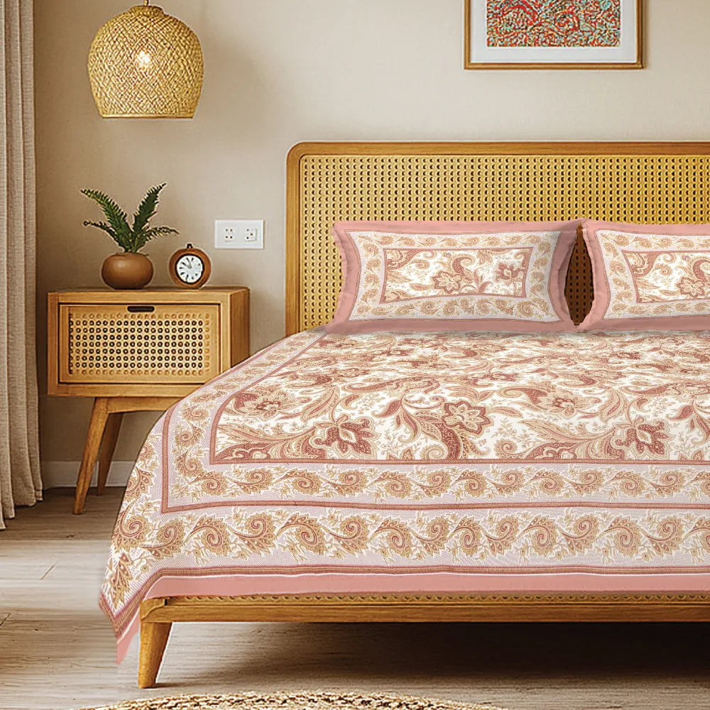 Rajasthani Ethnic 100% Cotton Bedsheet with 2 Pillow Covers, Double & King Bed - Rangmahal