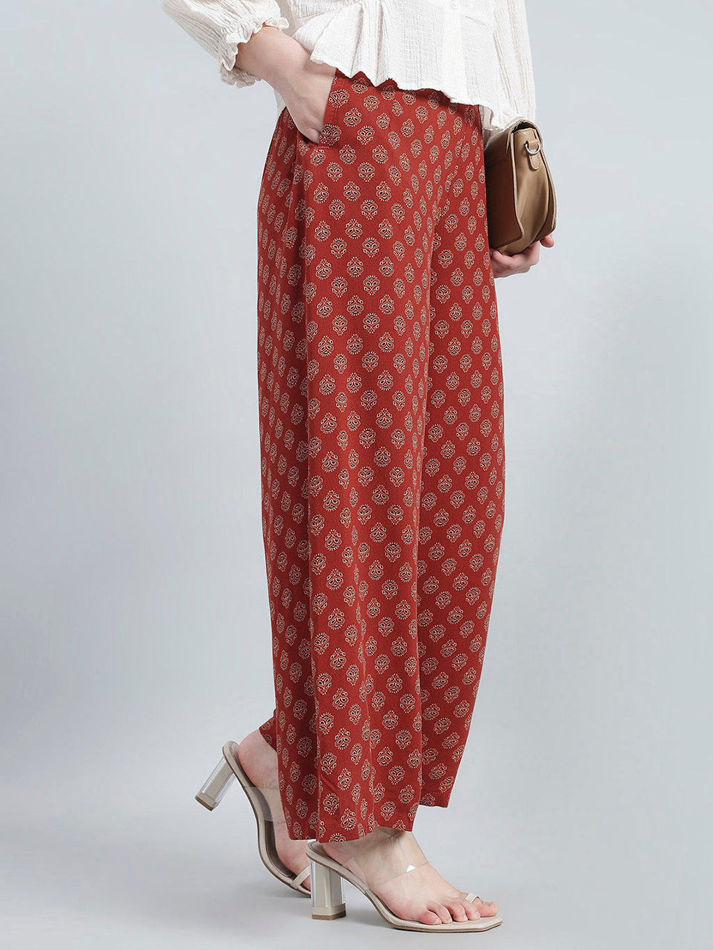 Red Woven Viscose Printed Palazzo
