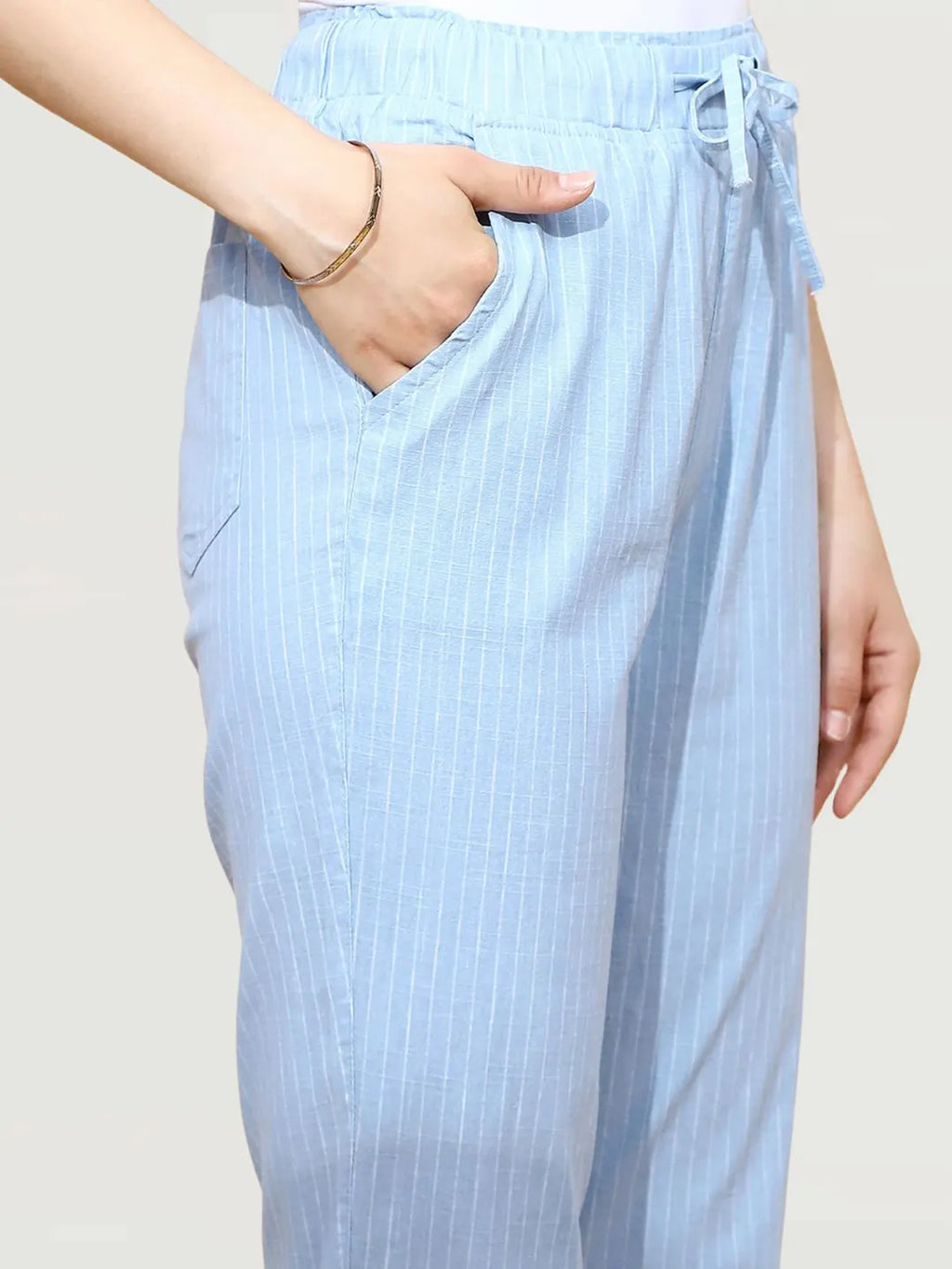 Sky Blue Cotton Regular Fit Lower