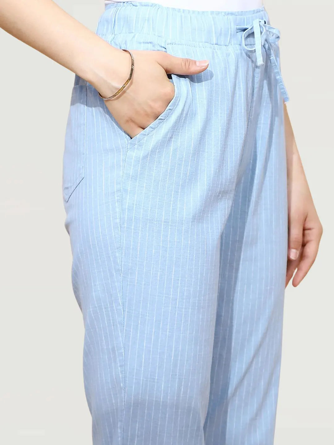 Sky Blue Cotton Regular Fit Lower