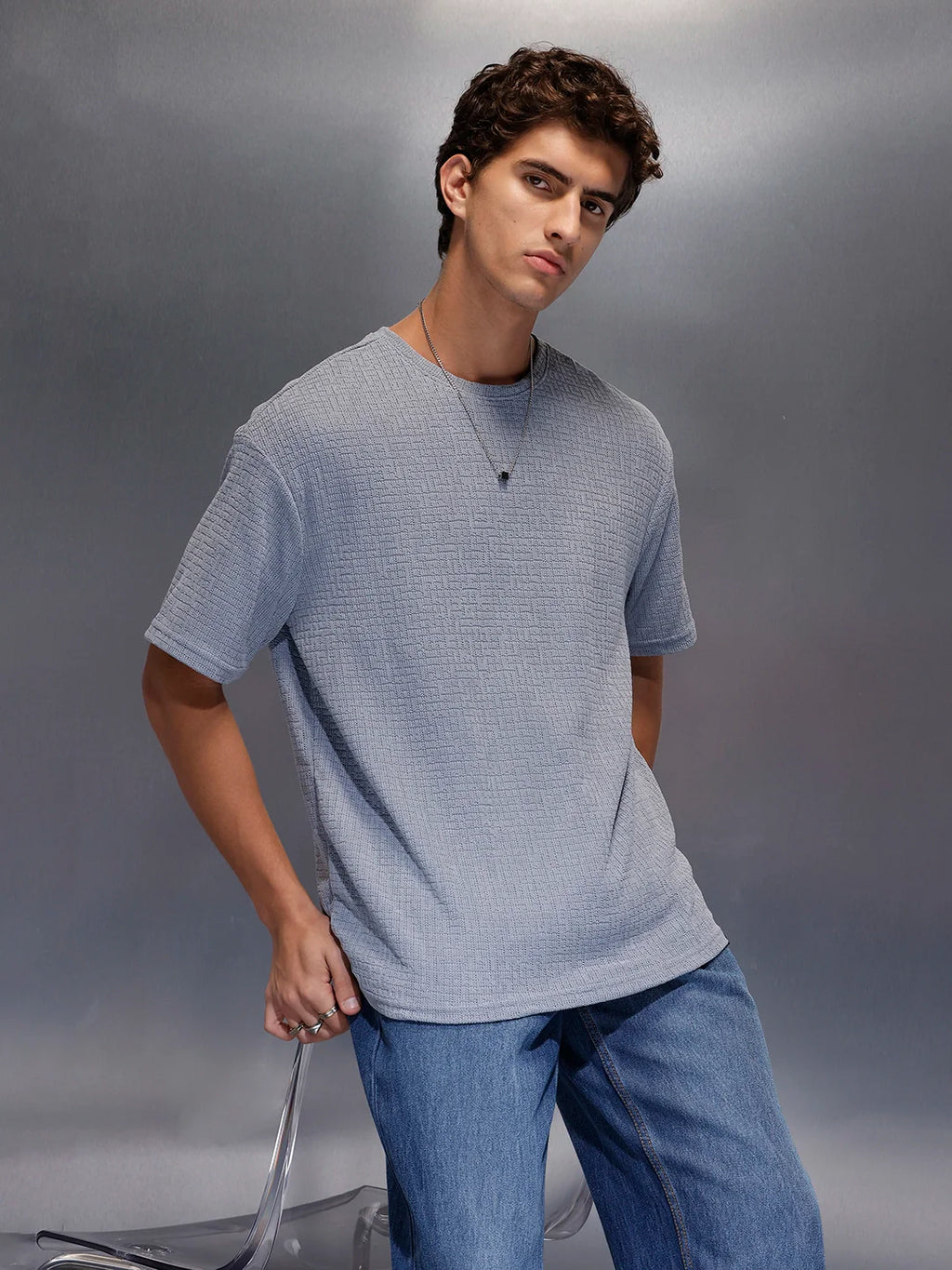 Men's Textured Oversized T-shirt  |  Grey