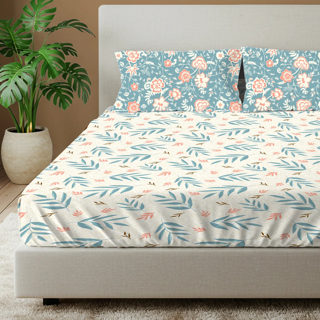 Divine Collection - Cotton Bedsheet With 2 Pillow Covers, Raina Blue