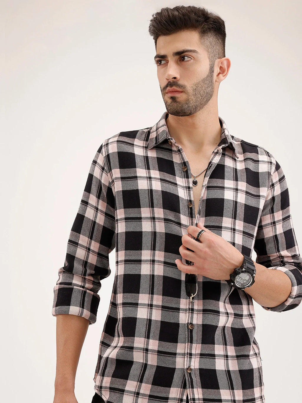 Regular Fit Checkered Shirt | Black