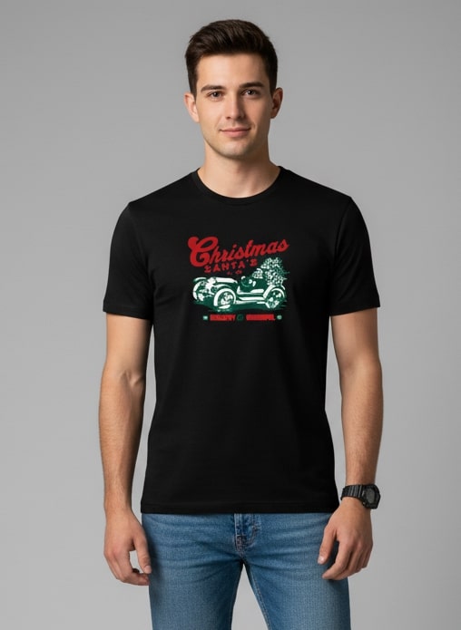 Men Printed Black Cotton Tshirt