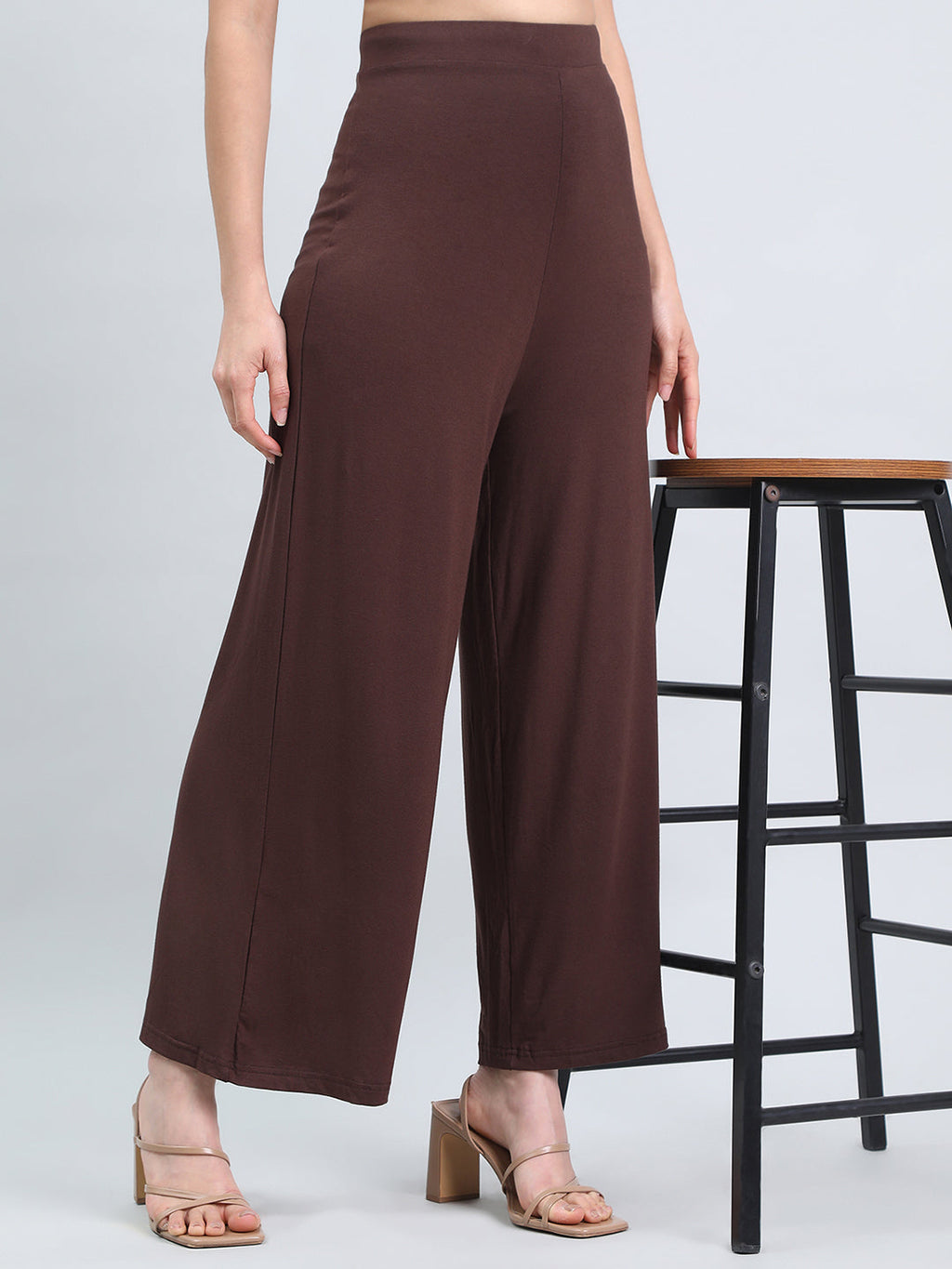 Dark Brown Viscose Knit Palazzo