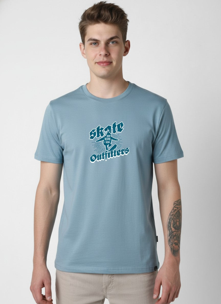 Men Cotton Ice Blue T-Shirt