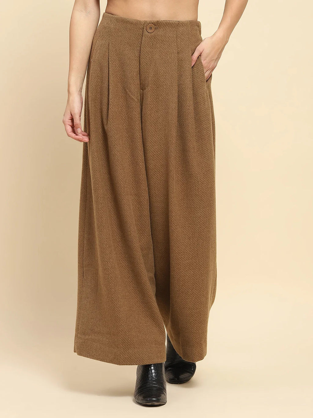 Brown Viscose Wide Leg Winter Trouser