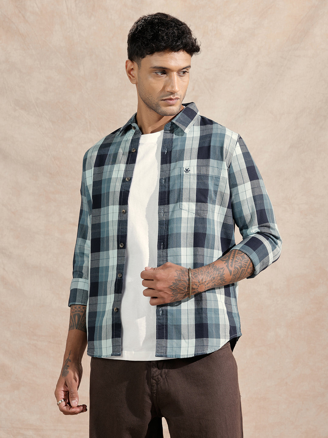 Micro Cord Checked Shirt | Green